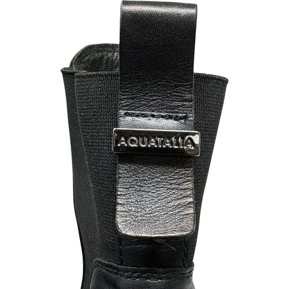 Aquatalia Ivory 338781 Black Leather‎ Chunky Heel Chelsea Bootie